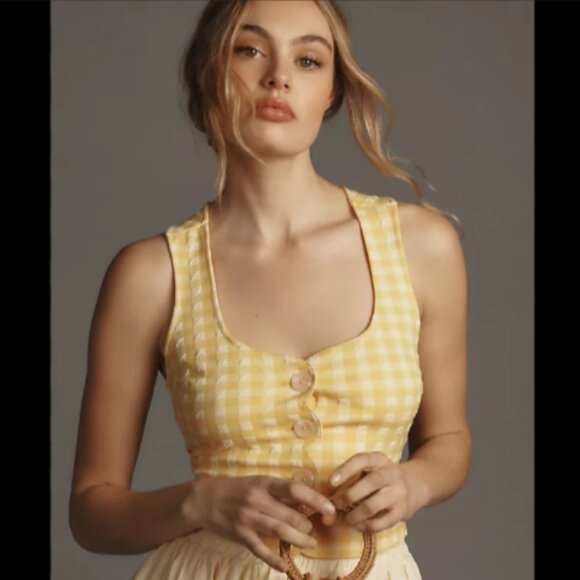 Brand New Maeve Gingham Square-Neck Vest - Picture 1 of 8